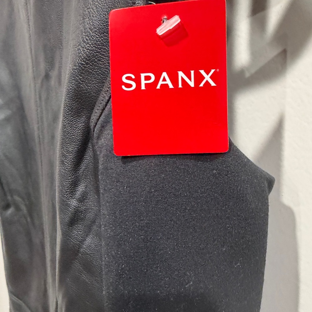 SPANX Black Faux Leather Panel Dress NWT - Picture 2 of 5